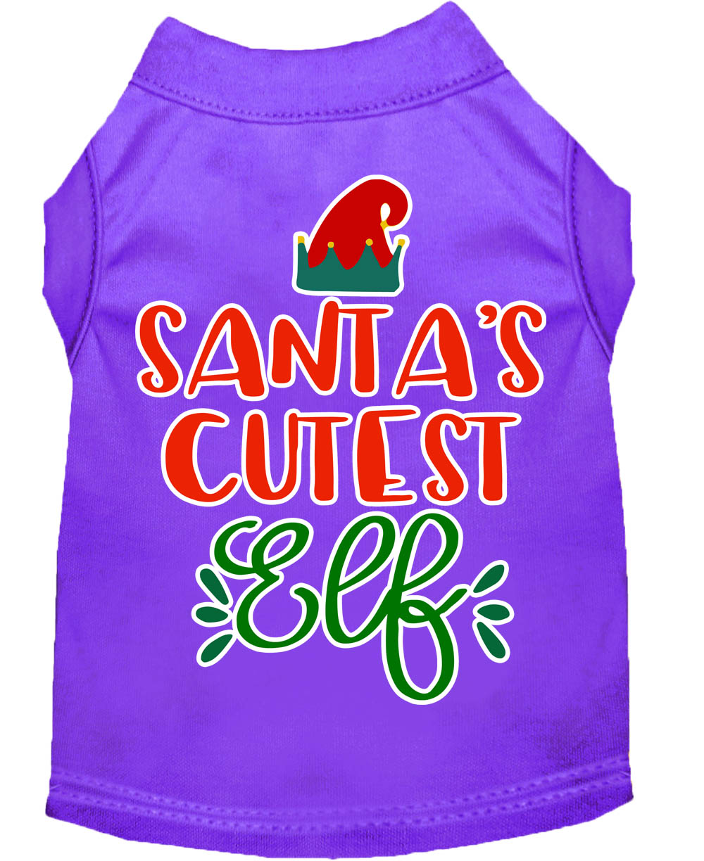 Santa's Cutest Elf Screen Print Dog Shirt Purple Lg